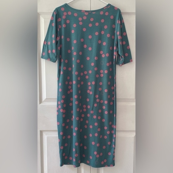 LulaRoe “Julia” Green & Pink Polka Dot Dress Size 2X - Picture 6 of 9